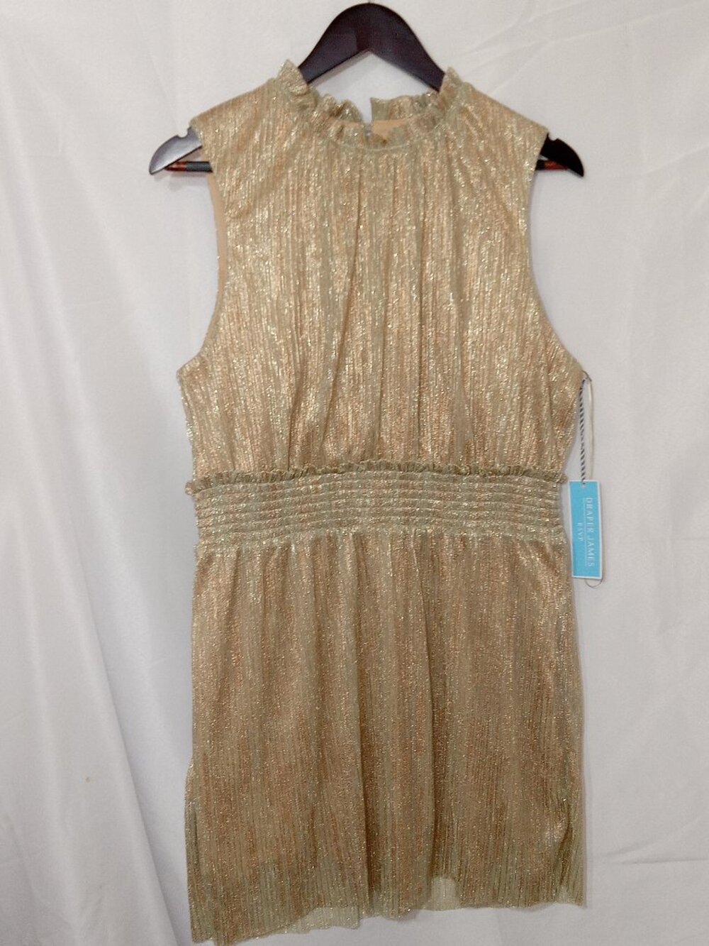 Draper James RSVP Gold Shimmer Pleated Dress XL Sleeveless Altered NWT